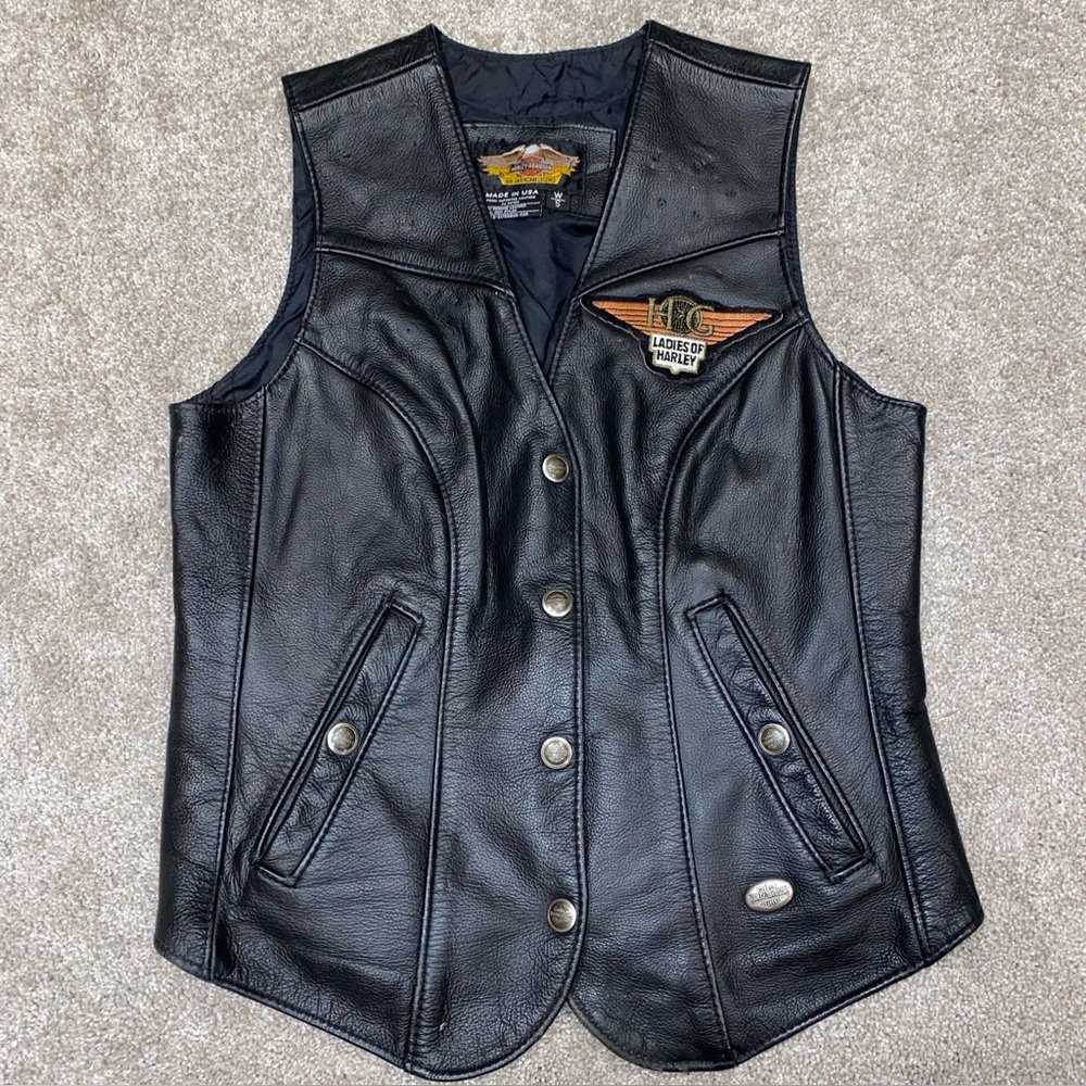 Harley-Davidson Leather Vest Woman's S Black Snap Front Motorcycle Made In USA